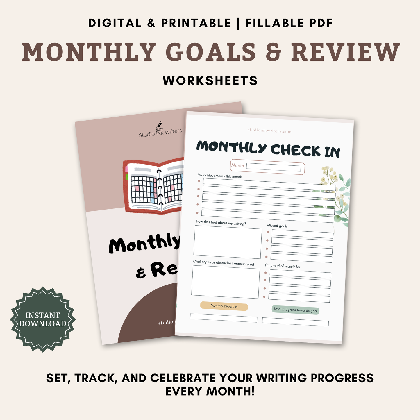 Interactive Monthly Goals & Review Worksheets
