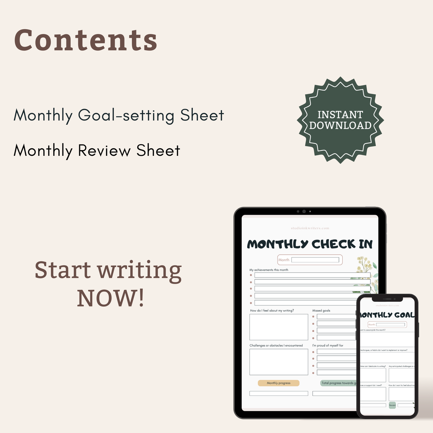 Interactive Monthly Goals & Review Worksheets