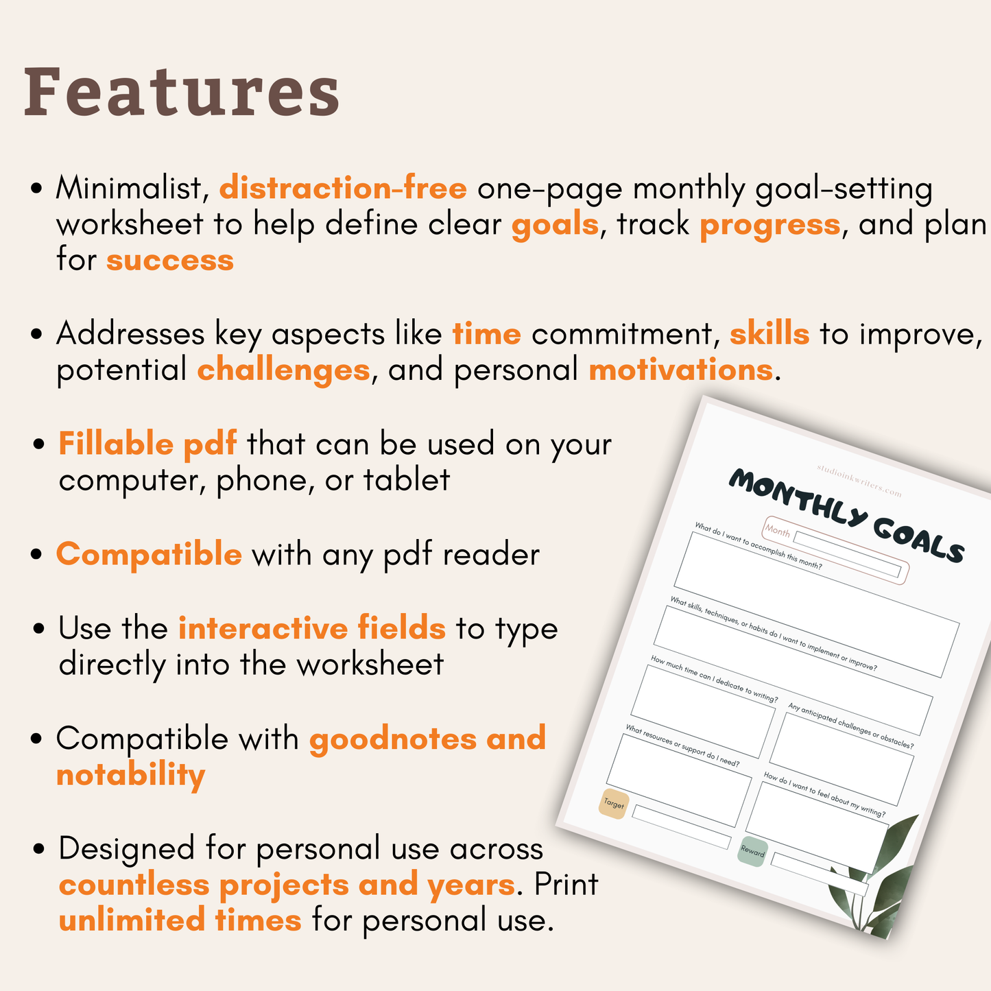 Interactive Monthly Goal-setting Worksheet