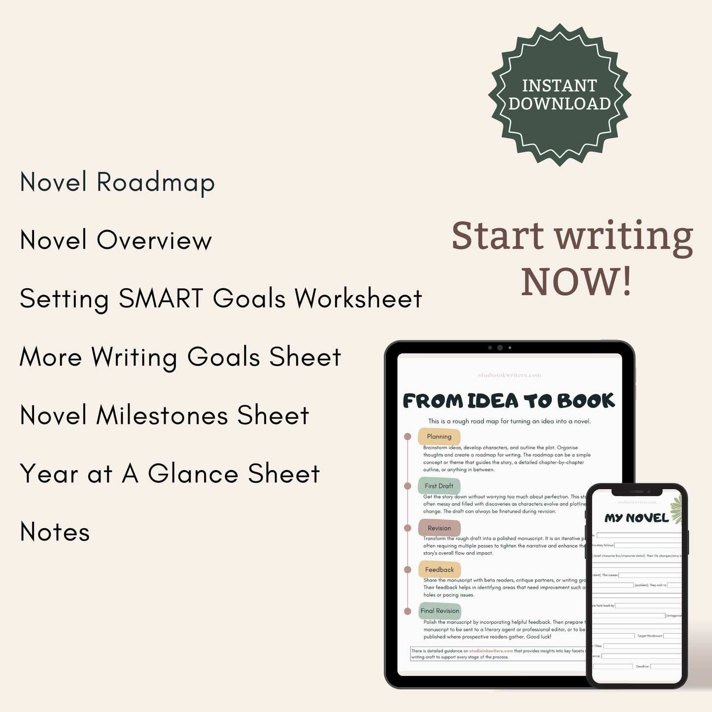 Interactive Project Roadmap Worksheets | Yearly Writing Goals