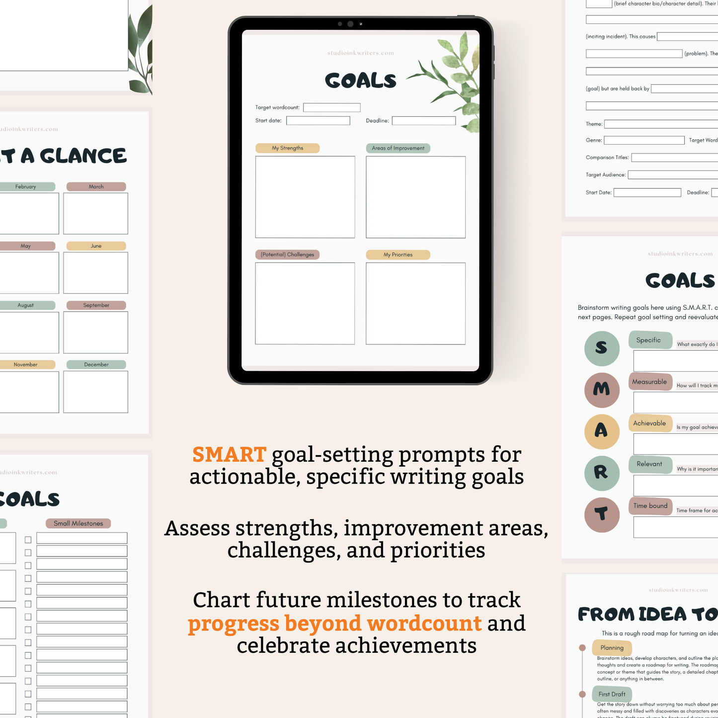 Interactive Project Roadmap Worksheets | Yearly Writing Goals