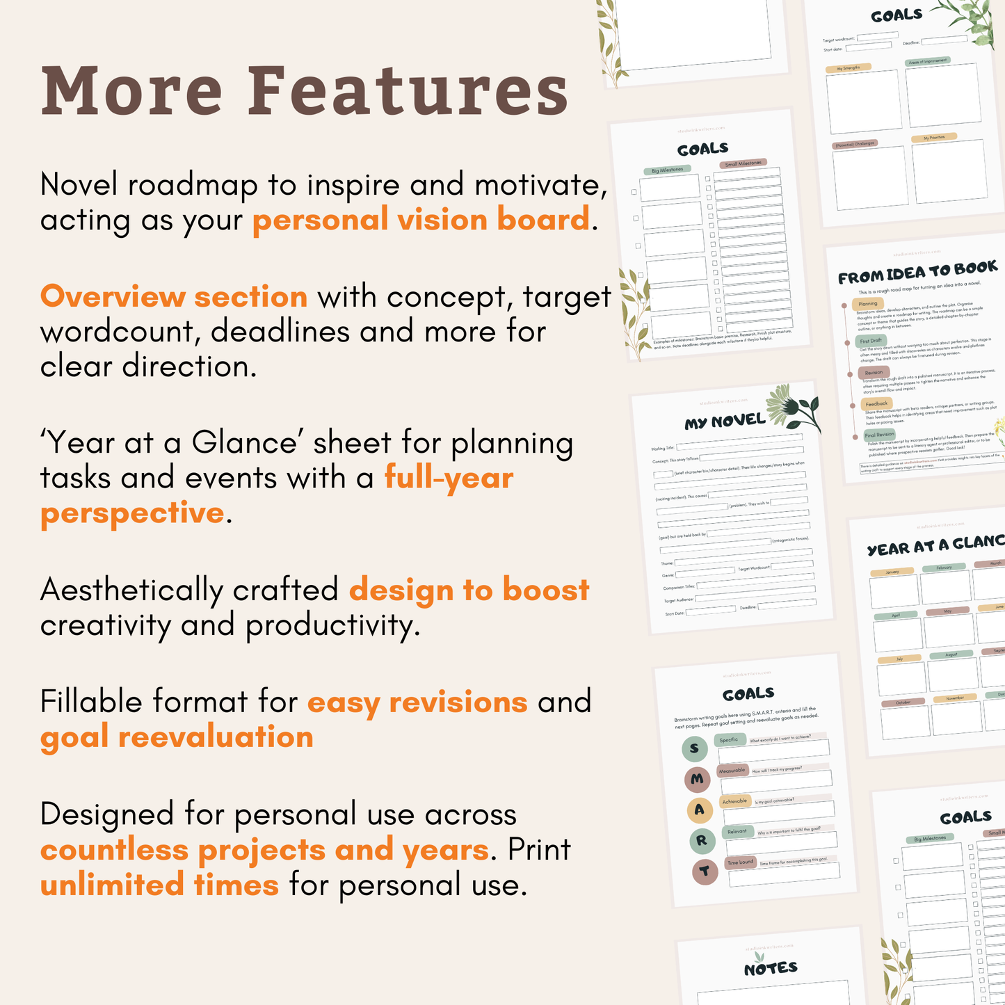 Interactive Project Roadmap Worksheets | Yearly Writing Goals