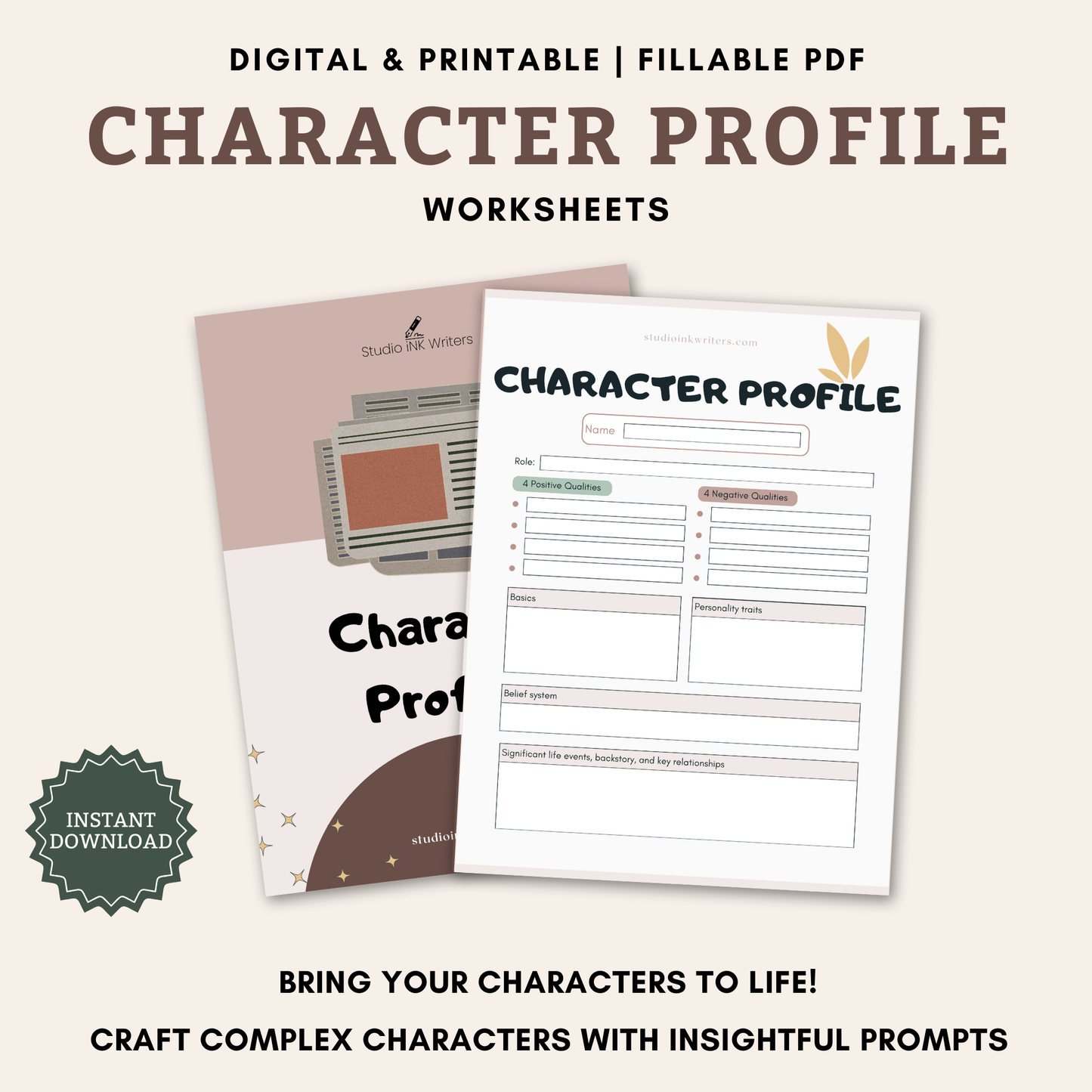 Interactive Character Profile Worksheets