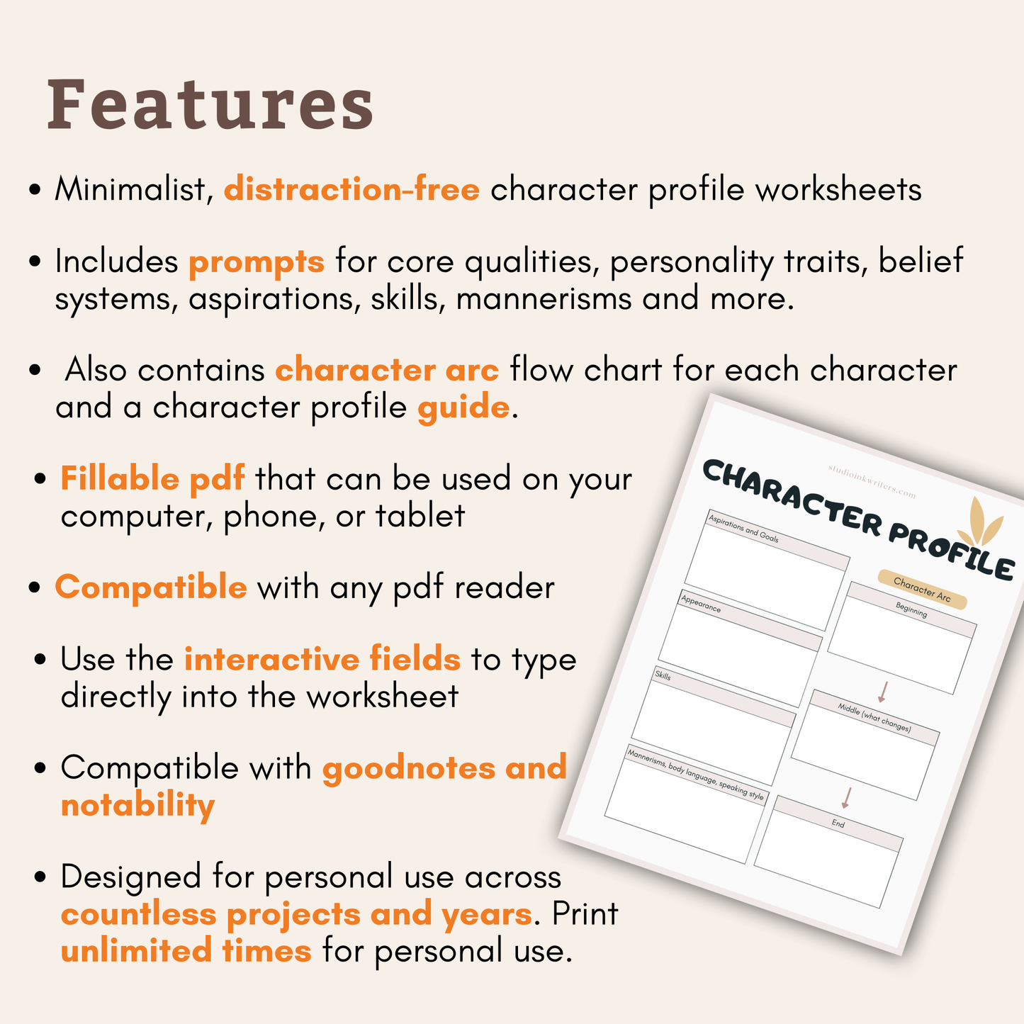 Character Profile Worksheets