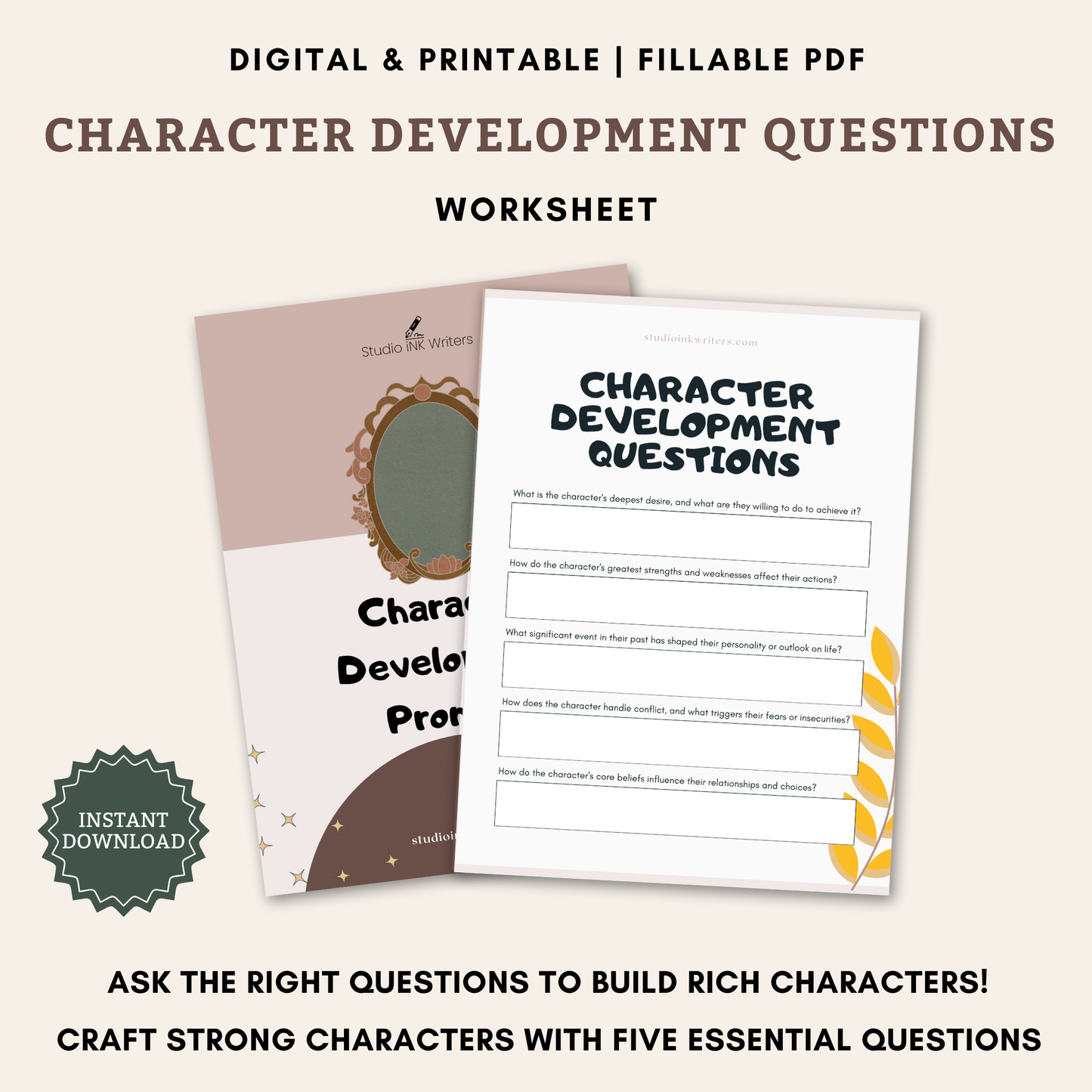 Interactive Character Questions Worksheet