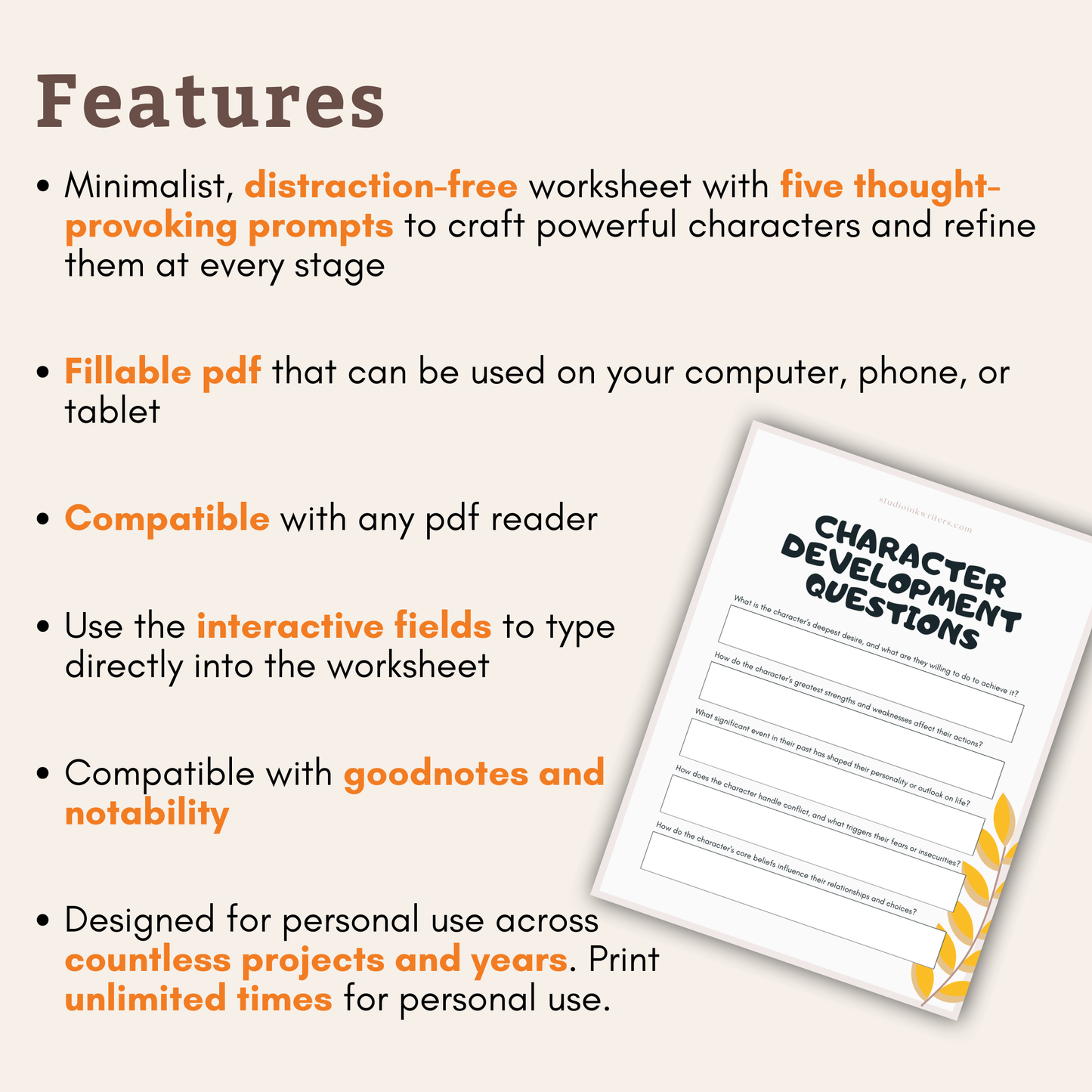 Interactive Character Questions Worksheet