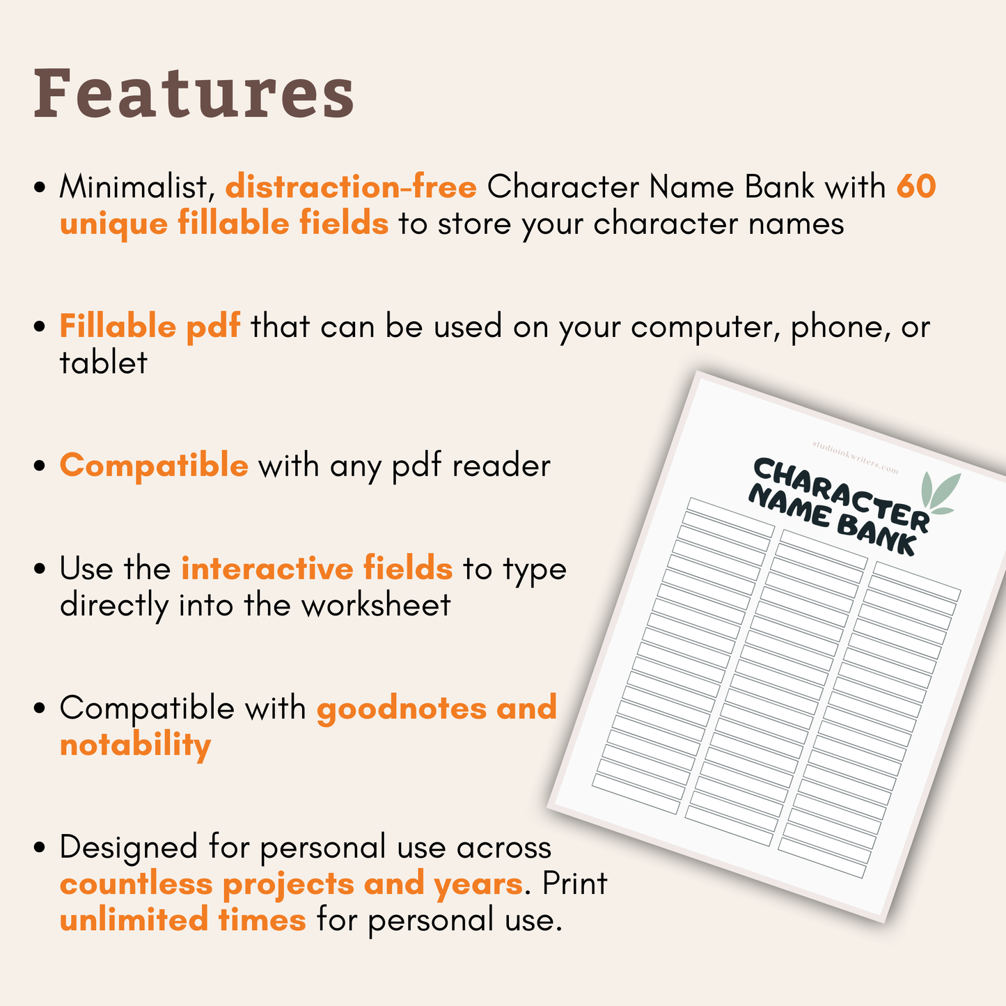 Interactive Character Name Bank