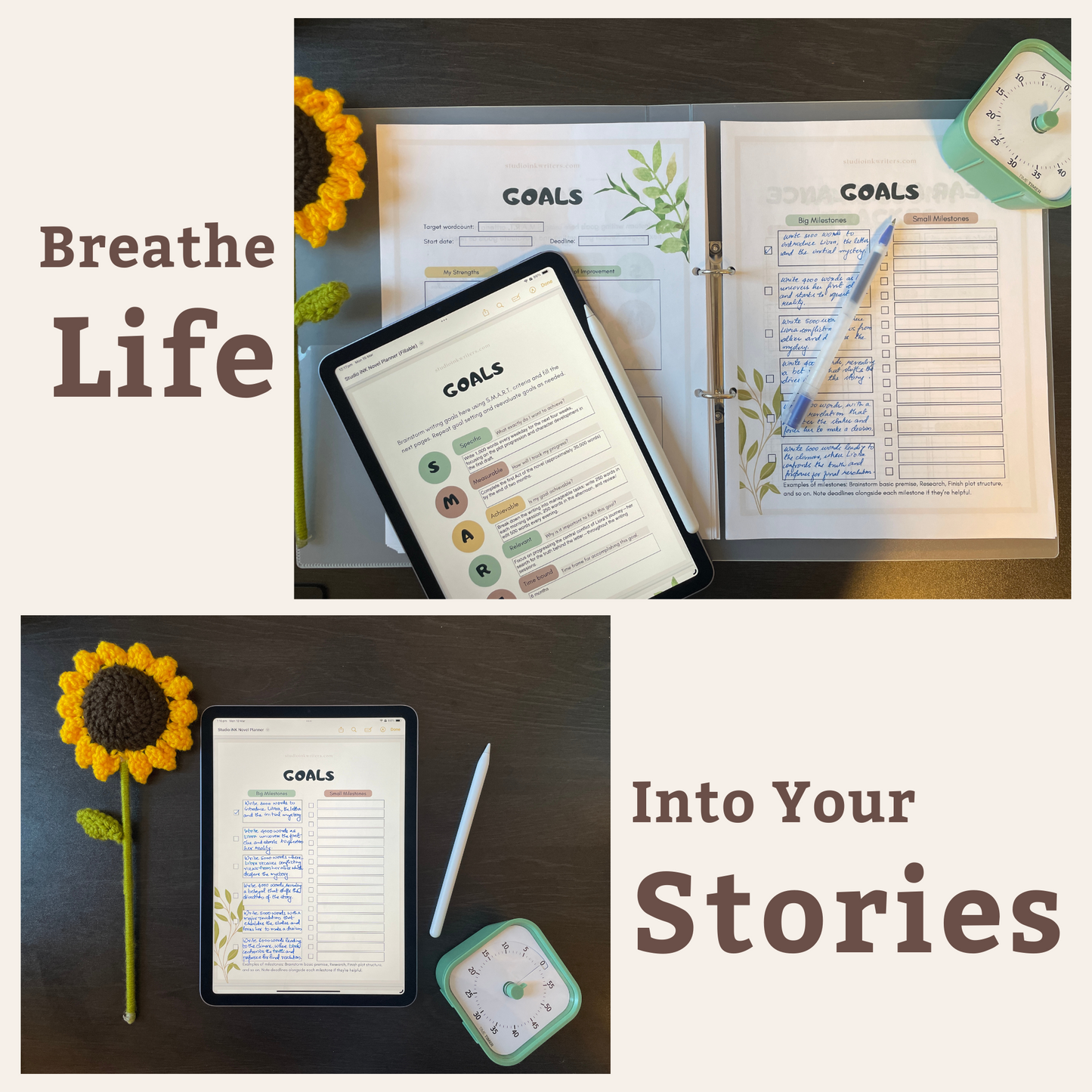 Interactive Project Roadmap Worksheets | Yearly Writing Goals